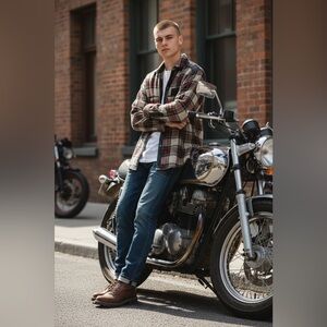 Vintage Plaid Easy Rider Leather trimmed Wool Shirt Jacket